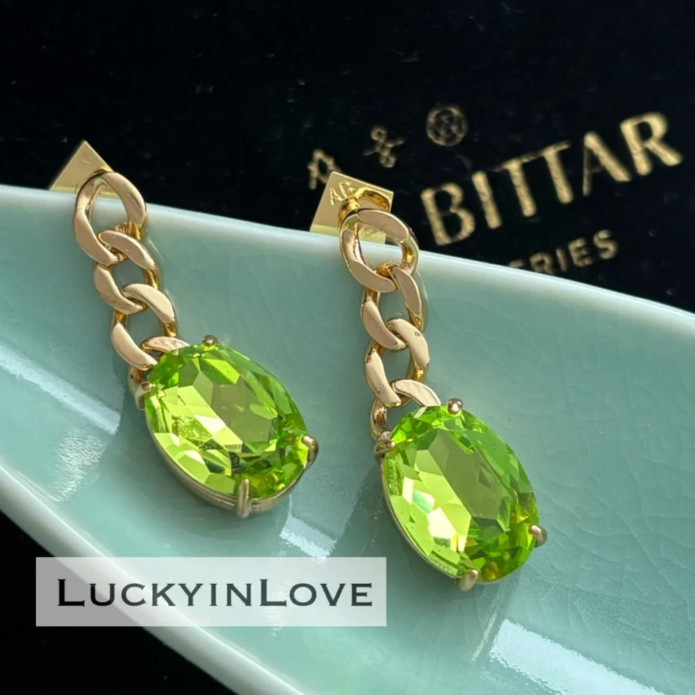 ALEXIS BITTAR • Bonbon Clear Chartreuse Crystal Small Drop Post Earrings in Gold